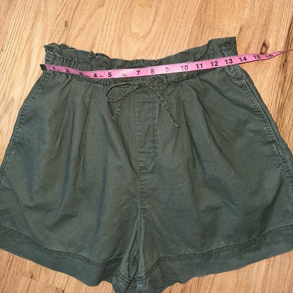 Linen Cotton Green Paperbag Shorts High Rise Elastic Waist Size Small (26-27) - Picture 5 of 8